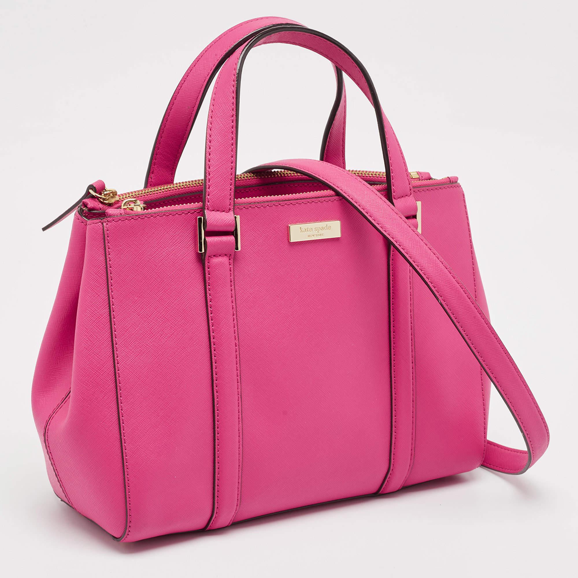 Kate Spade Pink Leather Newberry Lane Loden Tote In Good Condition For Sale In Dubai, Al Qouz 2