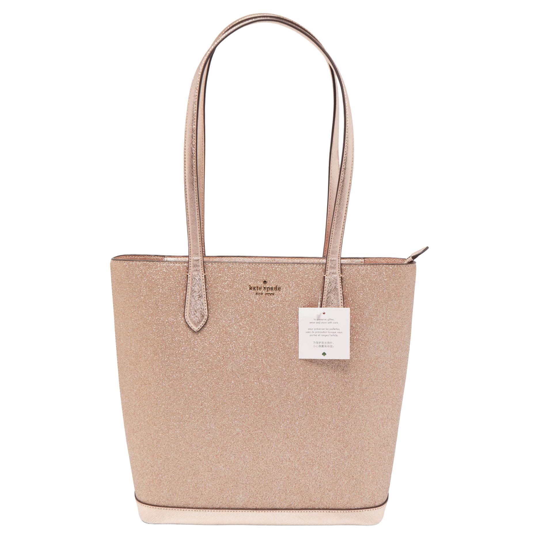 Kate Spade Rose Gold Glitter Fabric and Leather Tinsel Tote
