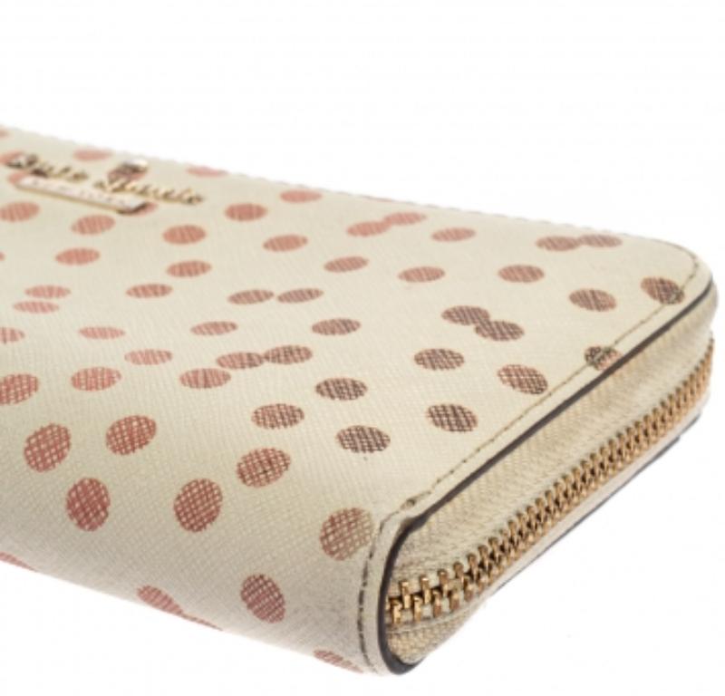 Portefeuille zippé Kate Spade White/Red Polka Dots en vente 1