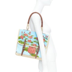 KATE SPADE WWII Hand Painted blue red rose print leather satchel tote bag