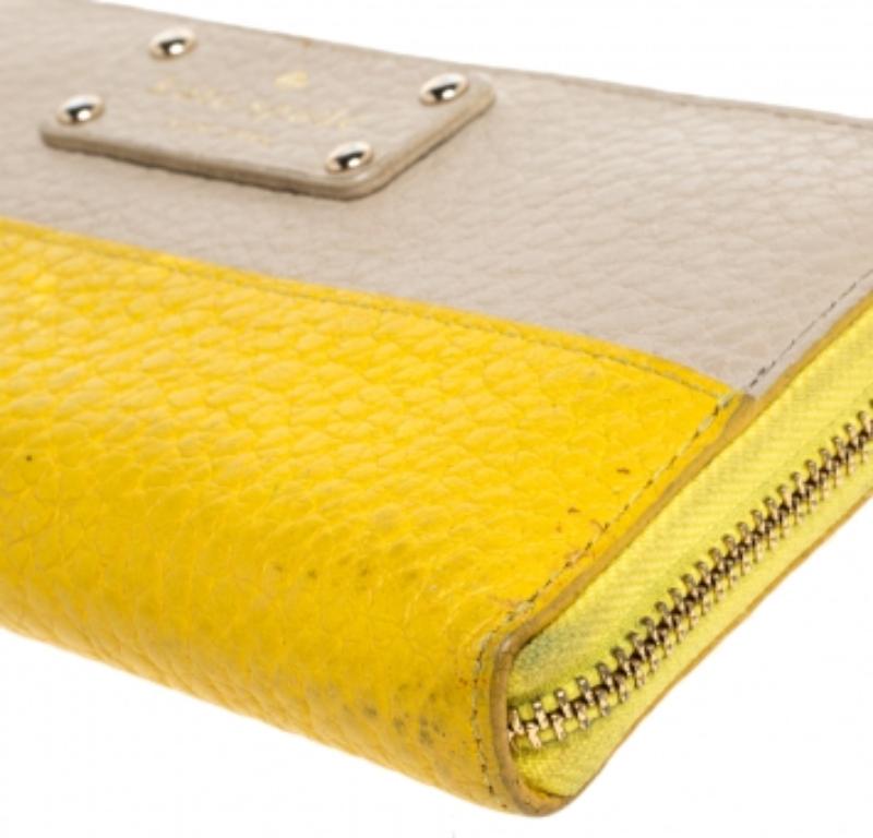 Women's Kate Spade Yellow/Beige Leather Grove Court Lacey Zip Around Wallet For Sale