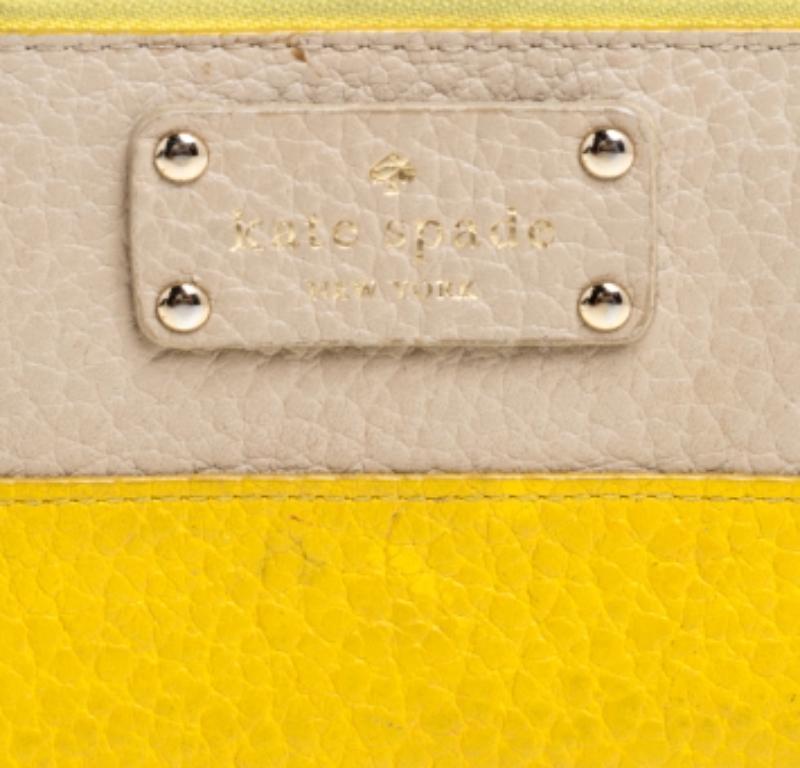 Kate Spade Yellow/Beige Leather Grove Court Lacey Zip Around Wallet For Sale 1