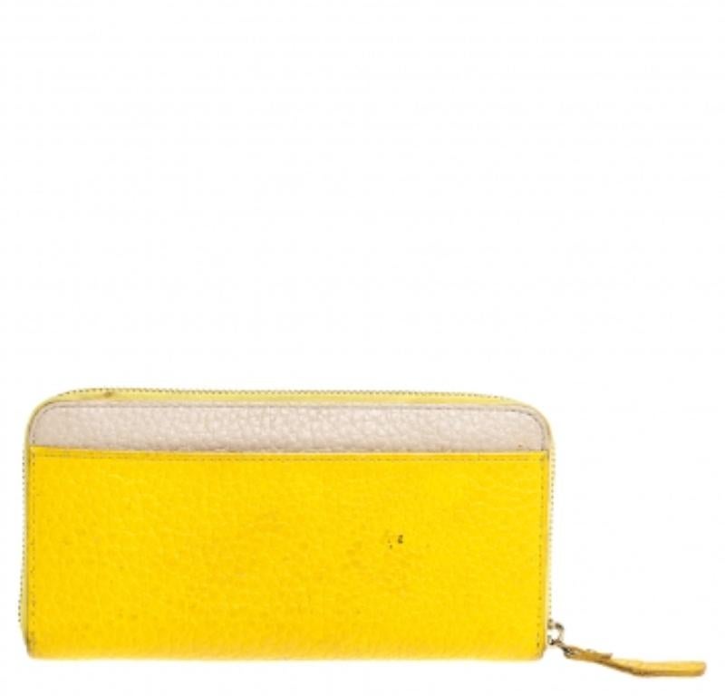 Kate Spade Yellow/Beige Leather Grove Court Lacey Zip Around Wallet For Sale 3