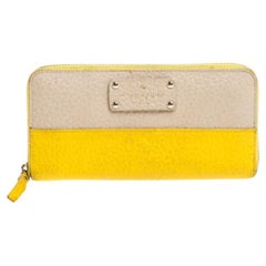 Kate Spade Yellow/Beige Leather Grove Court Lacey Zip Around Wallet