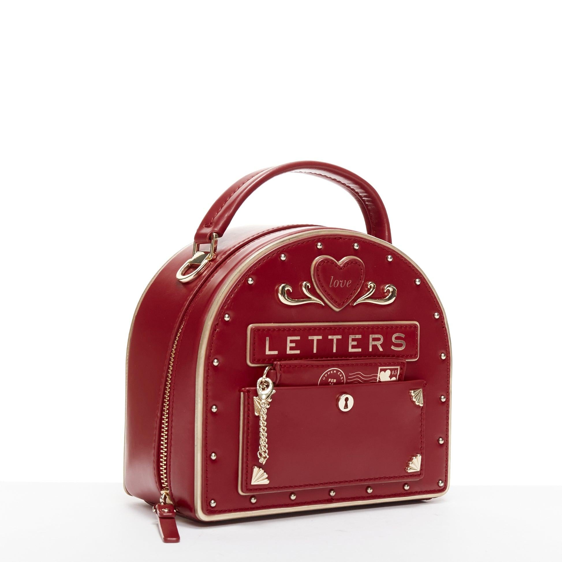 KATE SPADE Yours Truly red gold piping love letter mailbox crossbody vanity bag In Good Condition For Sale In Hong Kong, NT