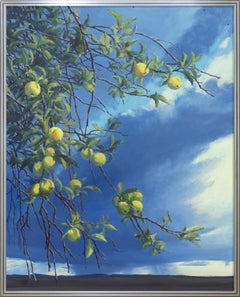 Green Apples (Luminous contemporary western landscape of moody skies & apples)
