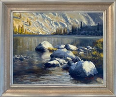 Lakeside Boulders (luminous mountain top lake in contemporary western landscape)