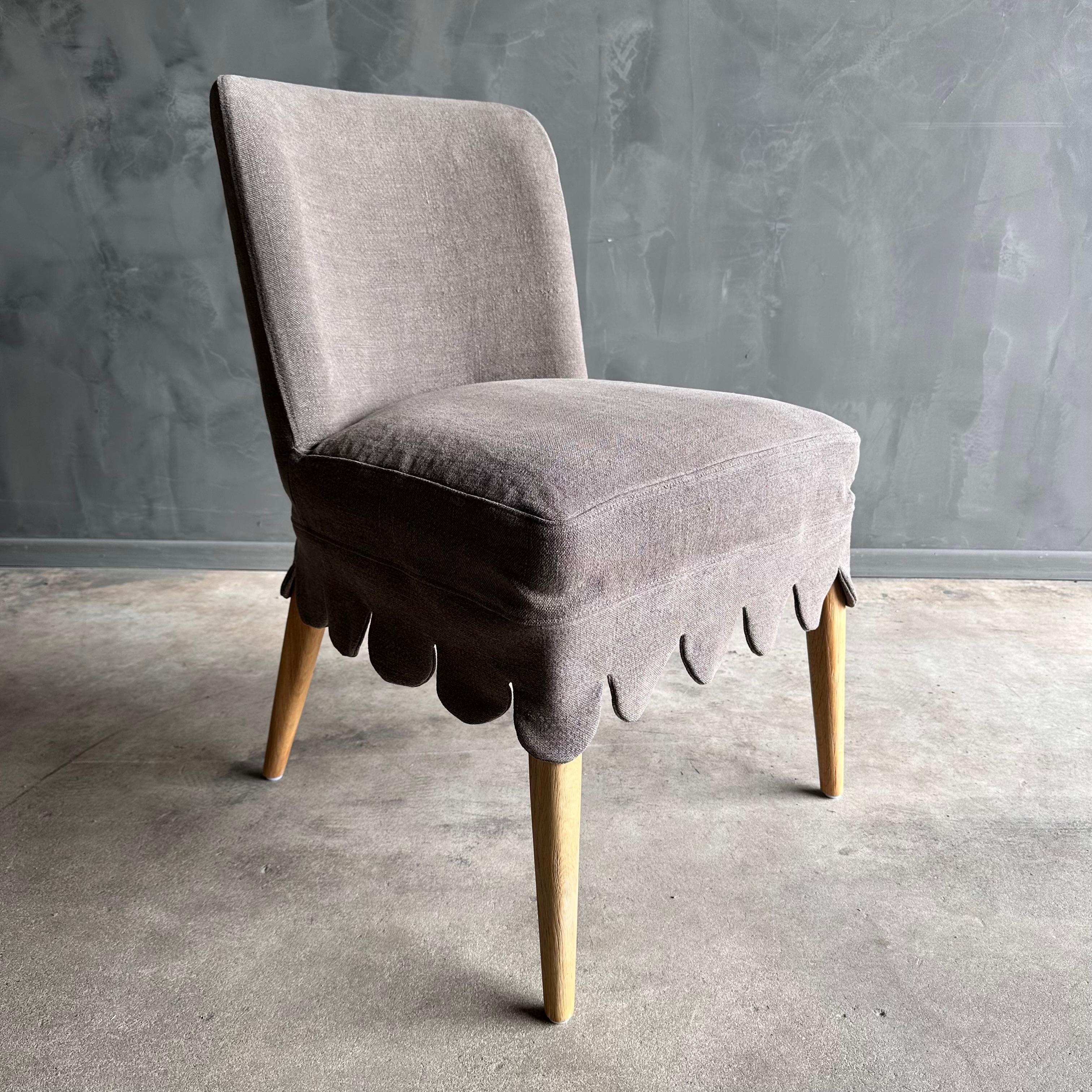 Kate Stone Washed Linen Sllip Covered Dining Chair with White Oak Legs In New Condition For Sale In Old Town Orange, CA