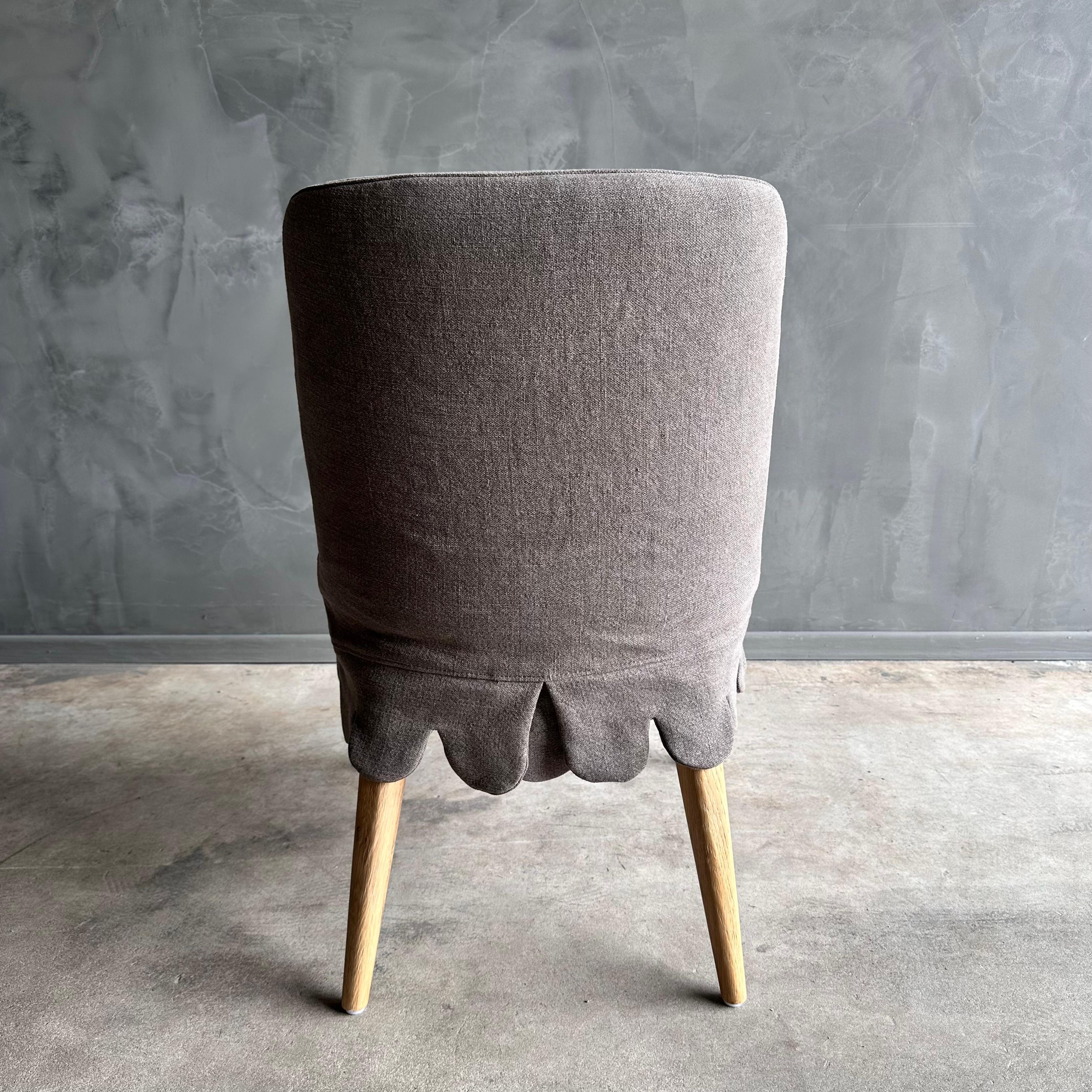 Kate Stone Washed Linen Sllip Covered Dining Chair with White Oak Legs For Sale 1