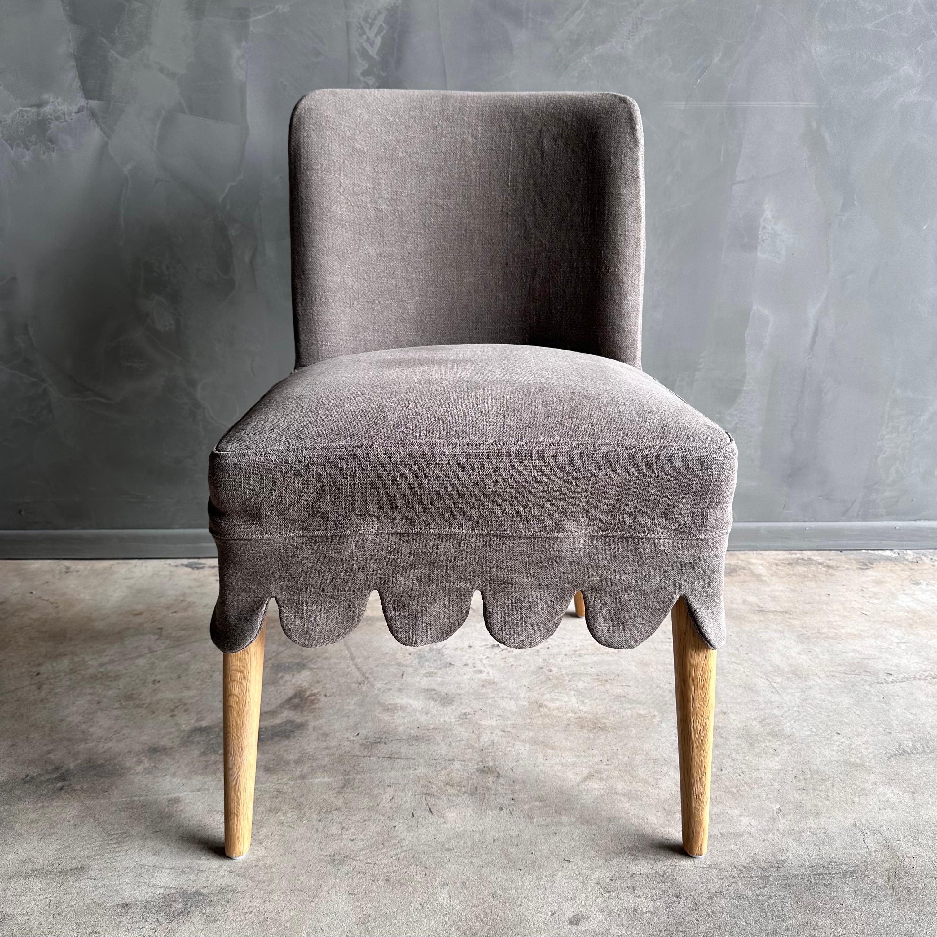 Kate Stone Washed Linen Sllip Covered Dining Chair with White Oak Legs For Sale 3