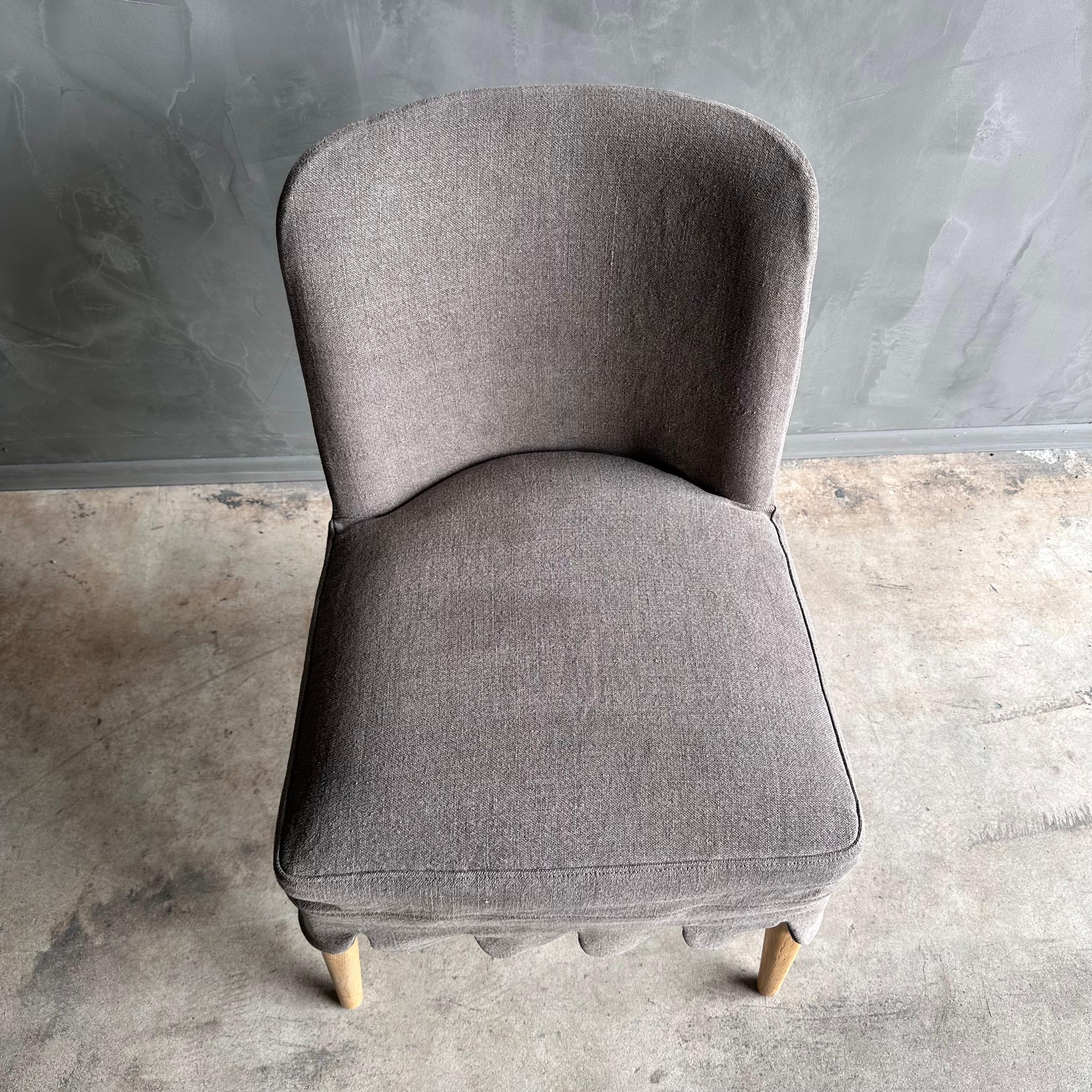 Kate Stone Washed Linen Sllip Covered Dining Chair with White Oak Legs For Sale 4