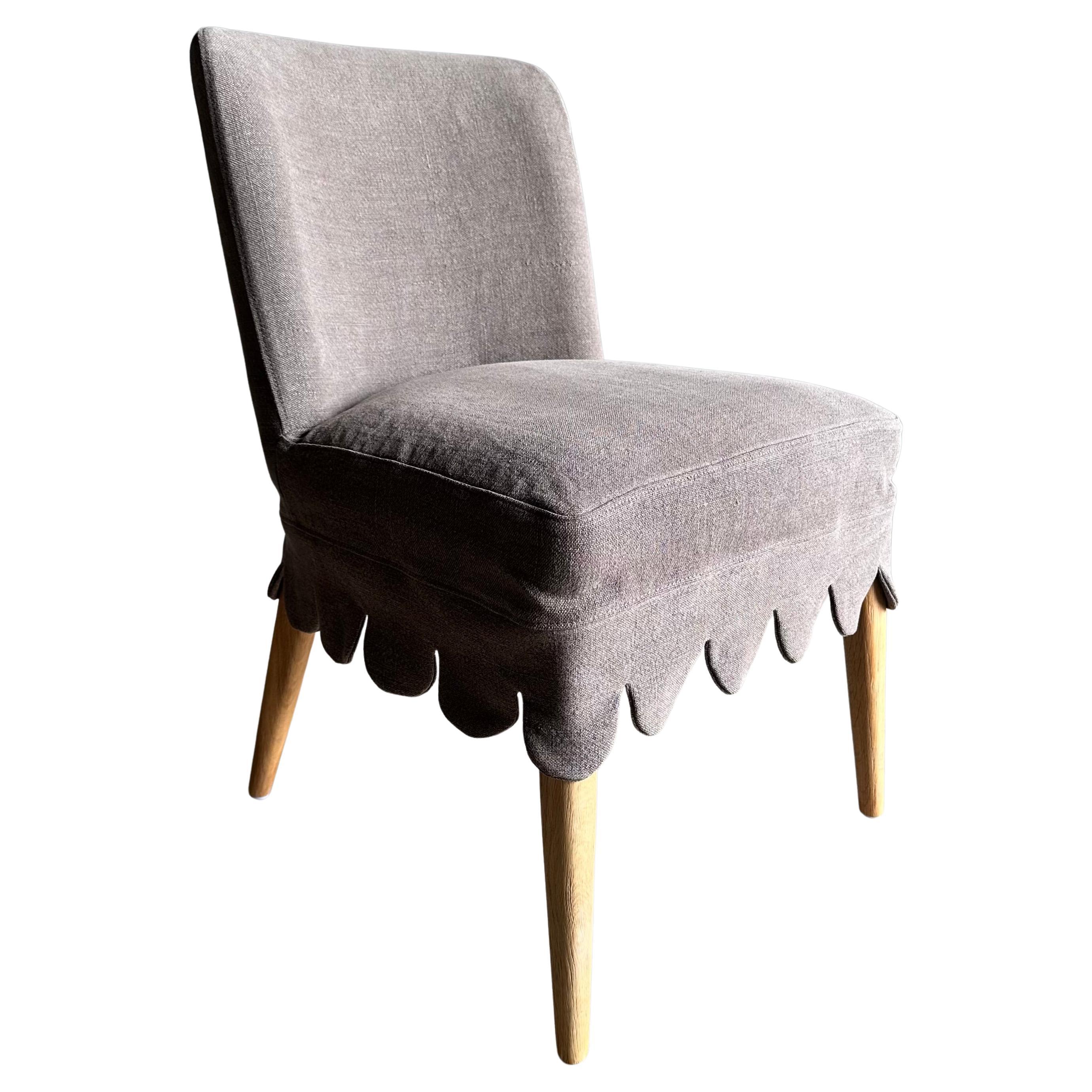 Kate Stone Washed Linen Sllip Covered Dining Chair with White Oak Legs For Sale