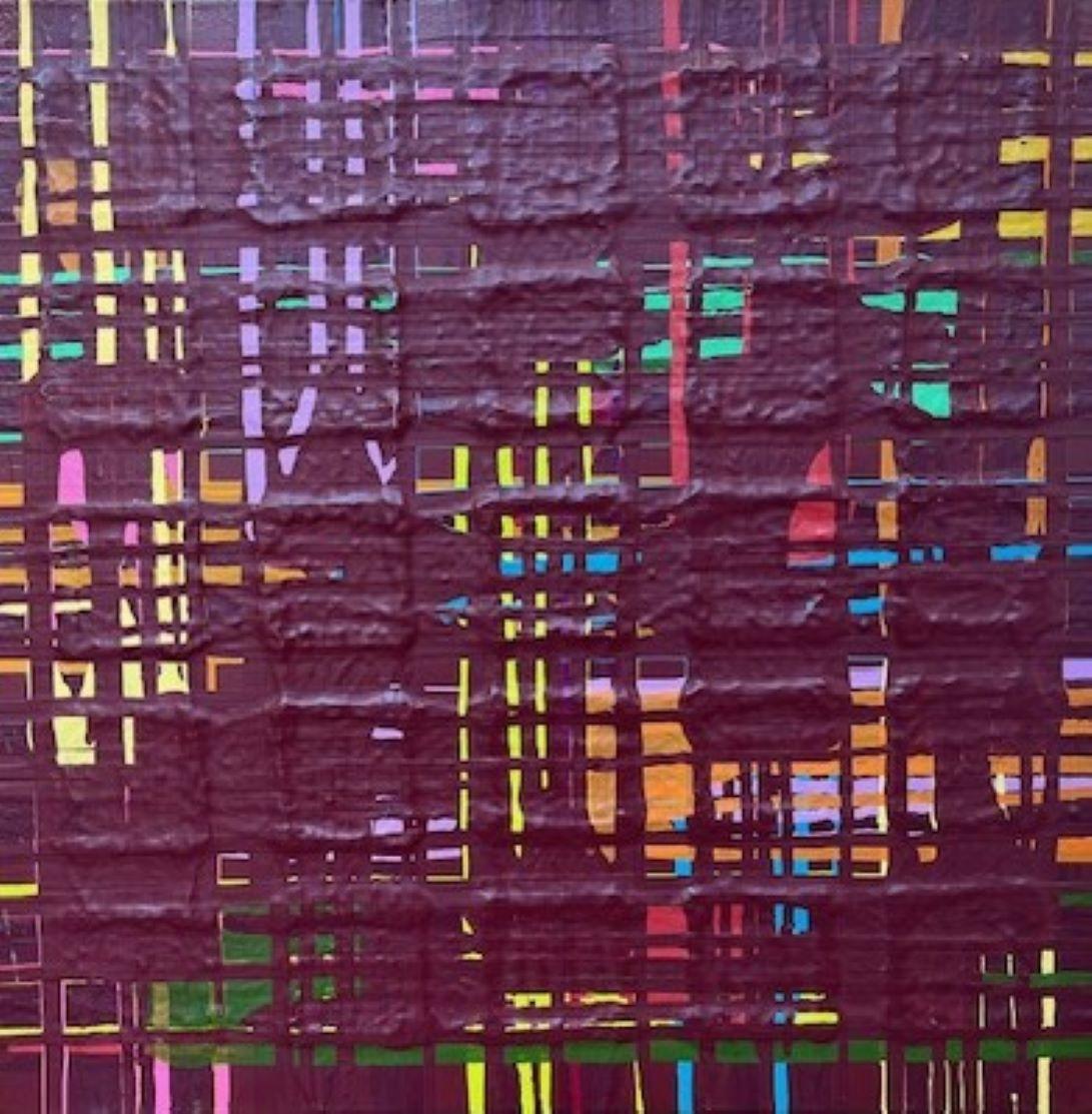 Matrix rosso scuro - Opera d'arte astratta geometrica colorata in vernice lucida