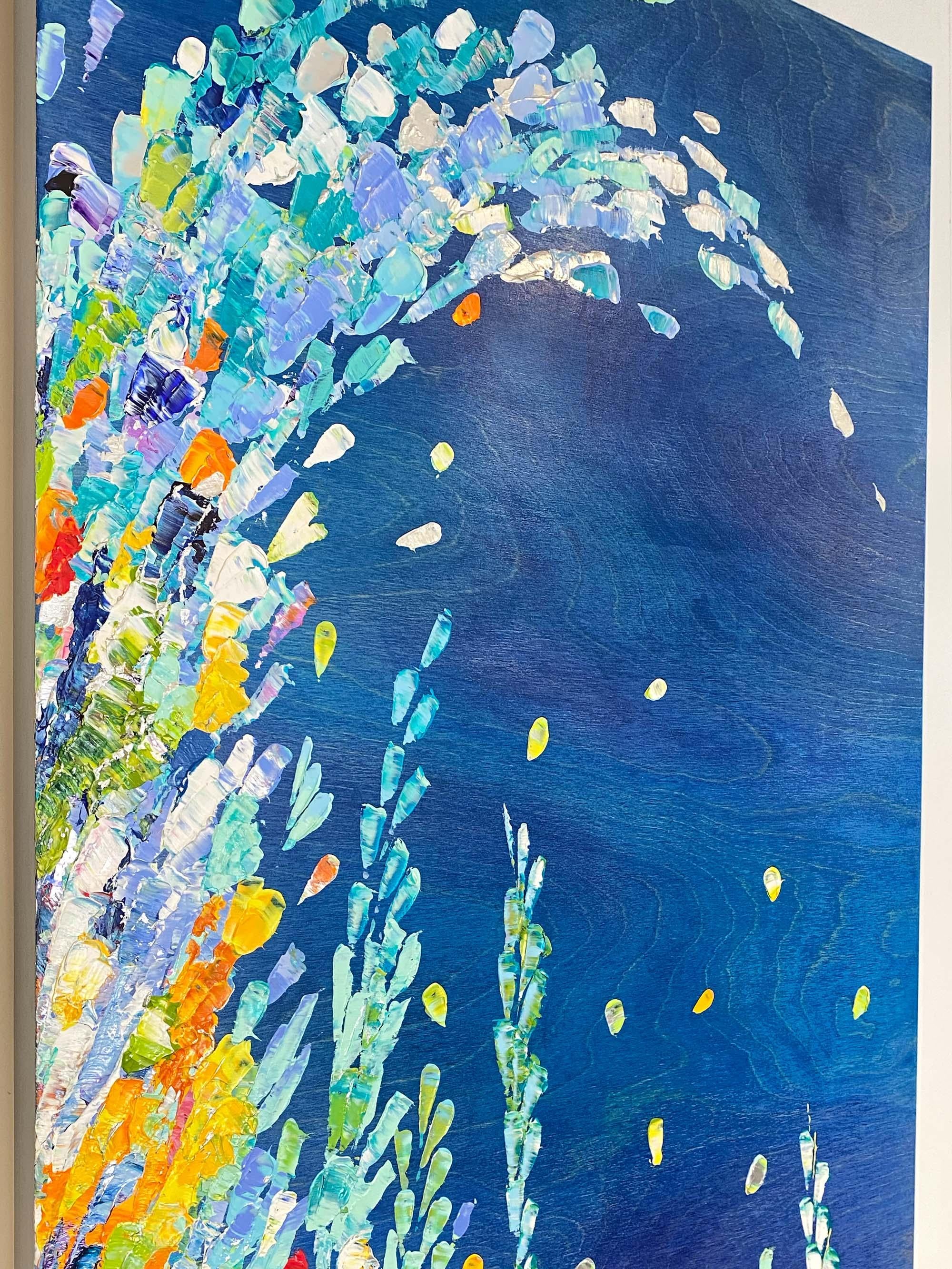 The Tidal Pool, leuchtendes Acryl-Pastellmessergemälde auf Birkenholzplatte im Angebot 2