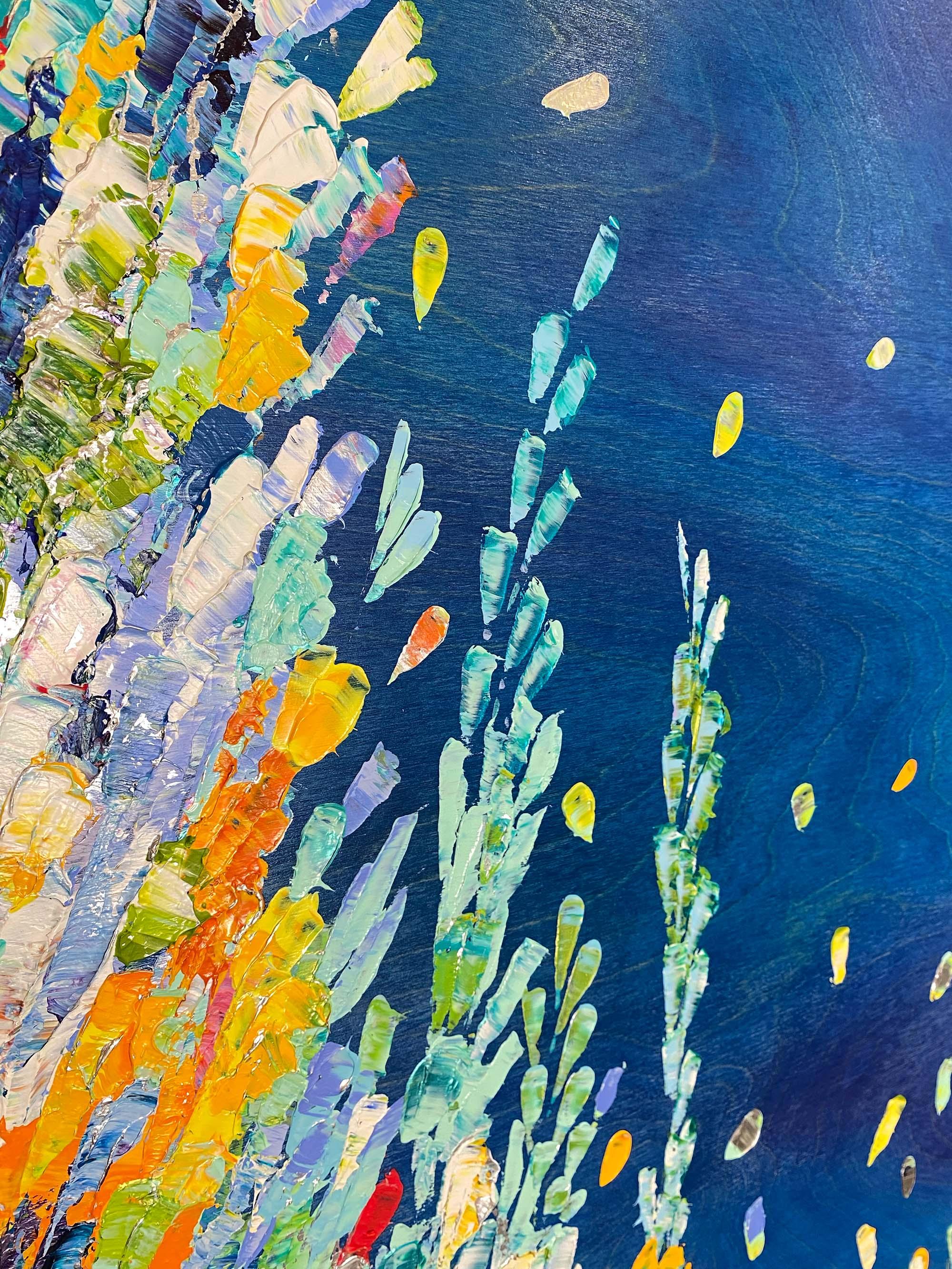 The Tidal Pool, leuchtendes Acryl-Pastellmessergemälde auf Birkenholzplatte im Angebot 3