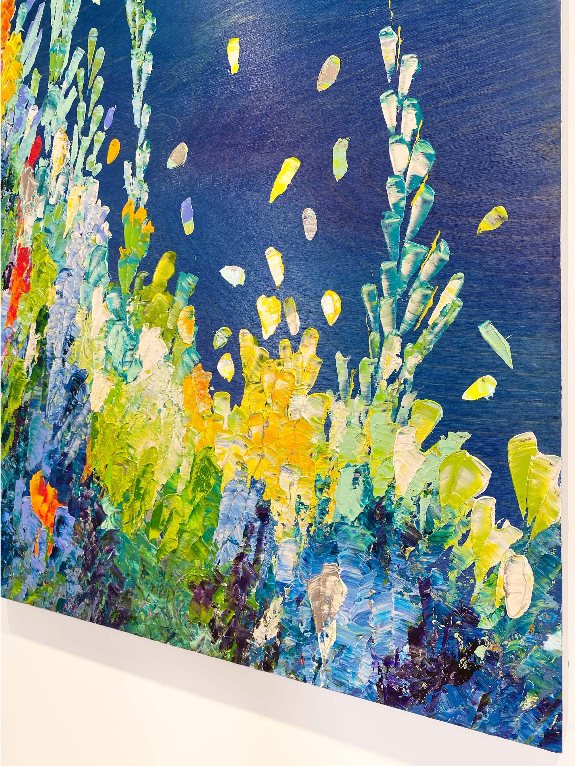 The Tidal Pool, leuchtendes Acryl-Pastellmessergemälde auf Birkenholzplatte im Angebot 4