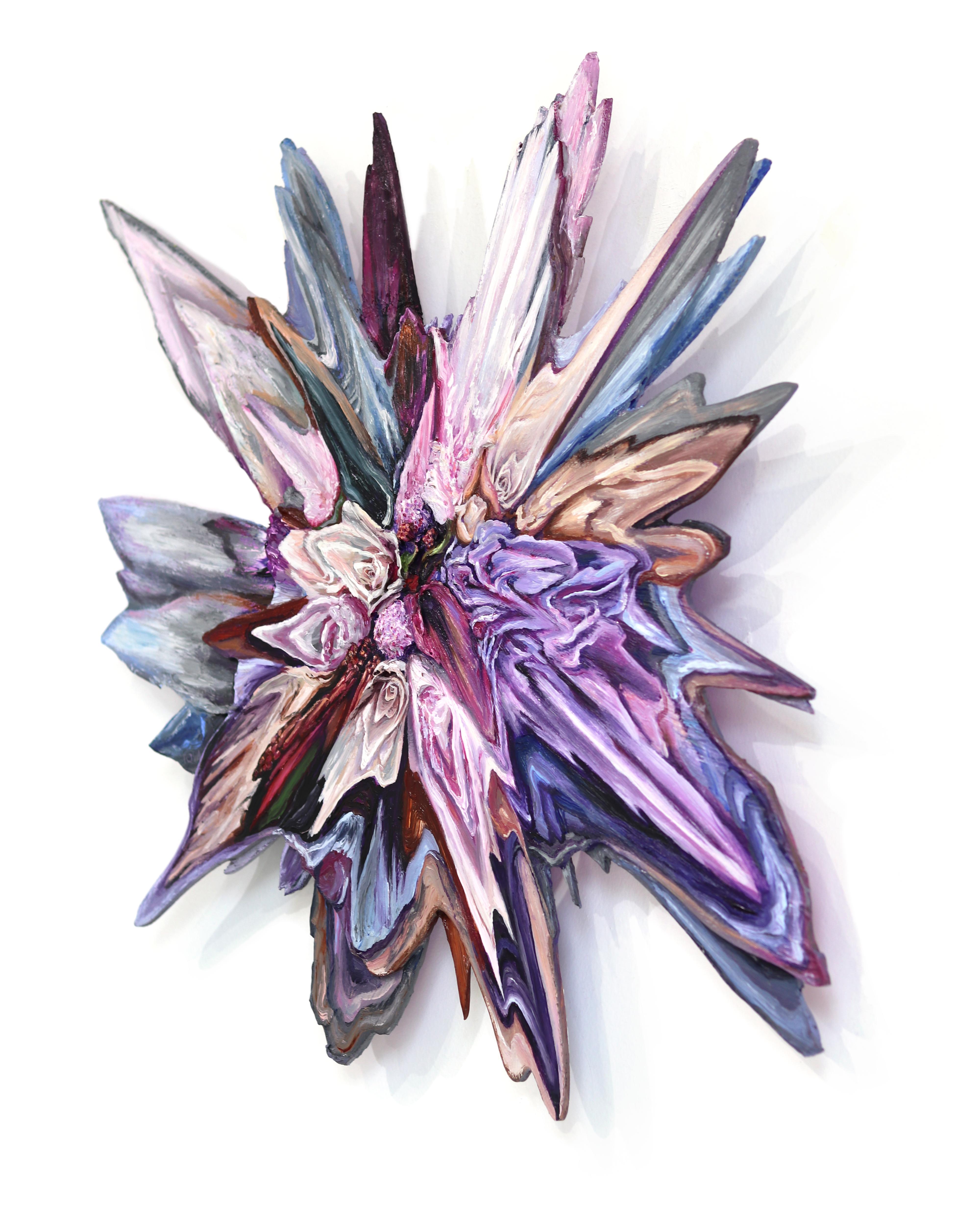 Lilac Hydrangea Glitch - Abstract Vibrant Mixed Media Surreal Sculptural Artwork en venta 1