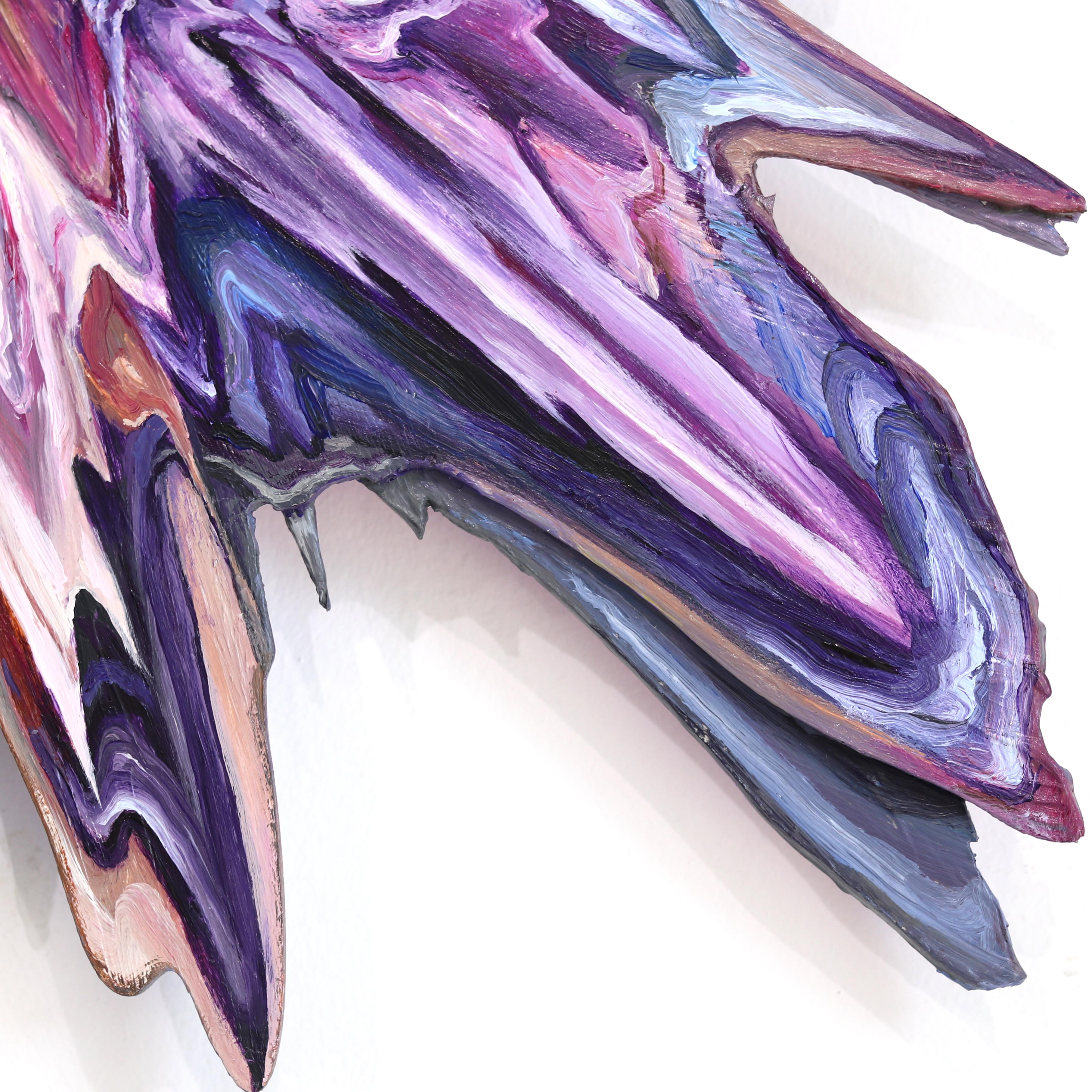 Lilac Hydrangea Glitch - Abstract Vibrant Mixed Media Surreal Sculptural Artwork en venta 5