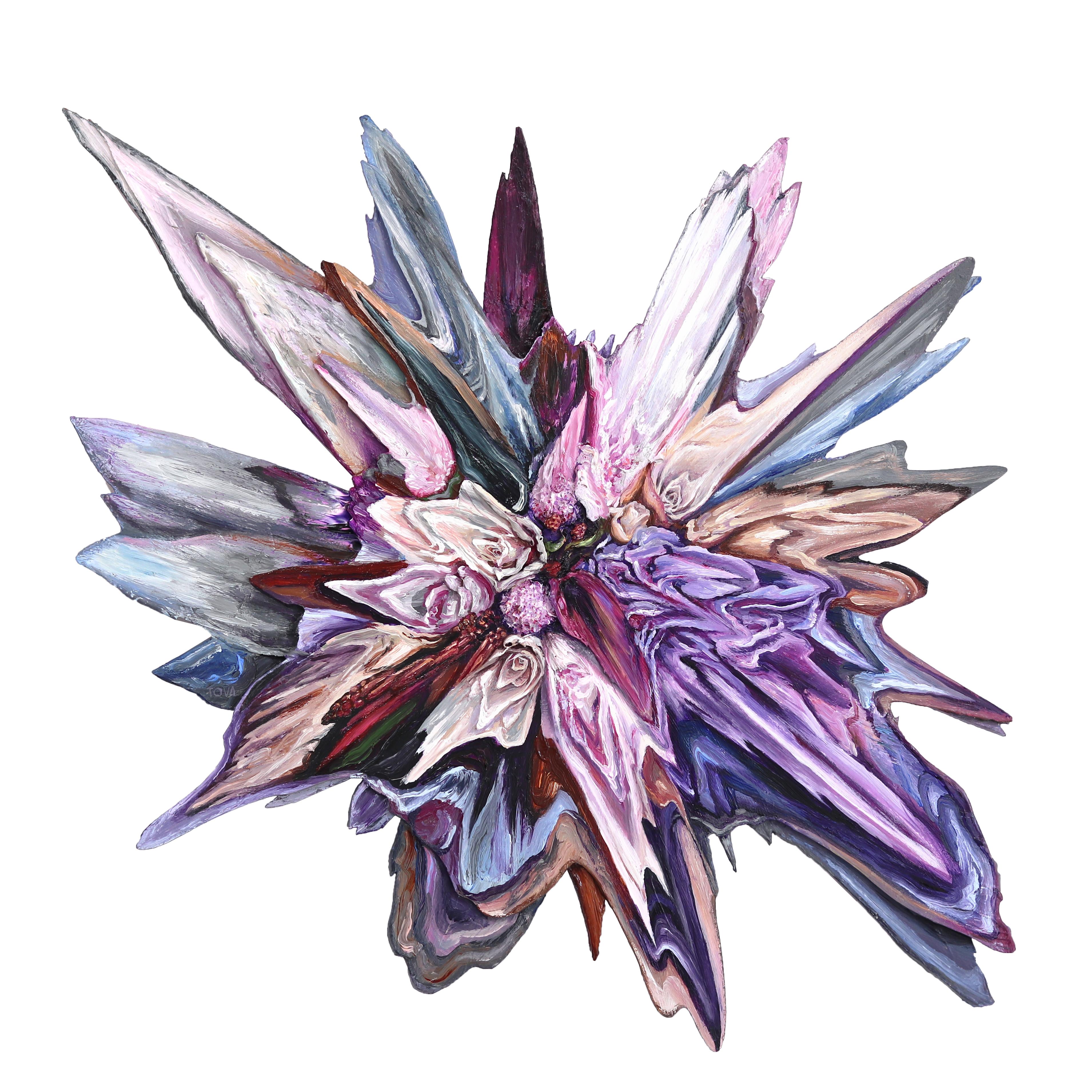 Lilac Hydrangea Glitch - Abstract Vibrant Mixed Media Surreal Sculptural Artwork