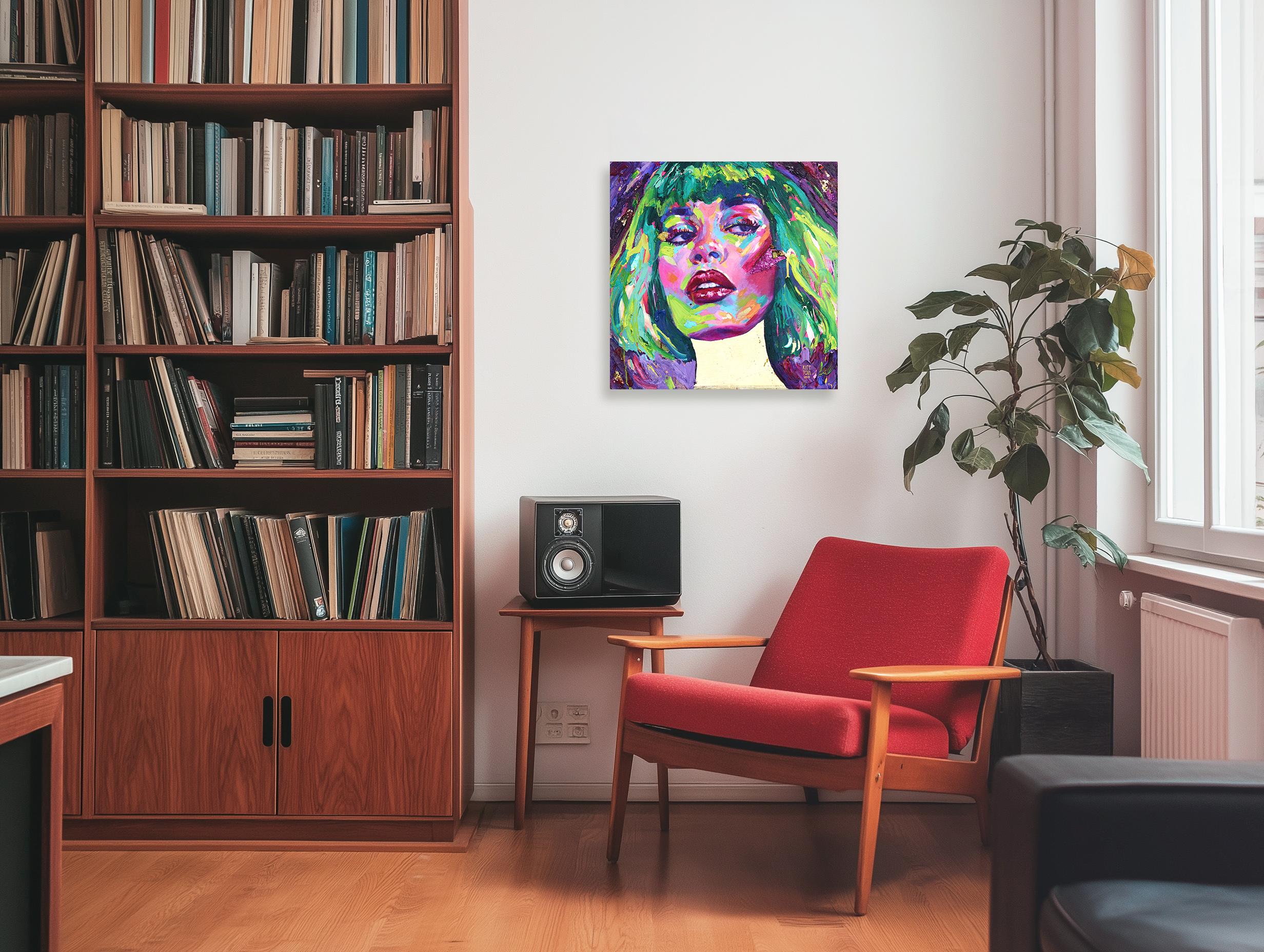 Mardi Gras - Abstrait Vibrant Colorful Mixed Media Figurative Portrait Painting - Pop Art Mixed Media Art par Kate Tova