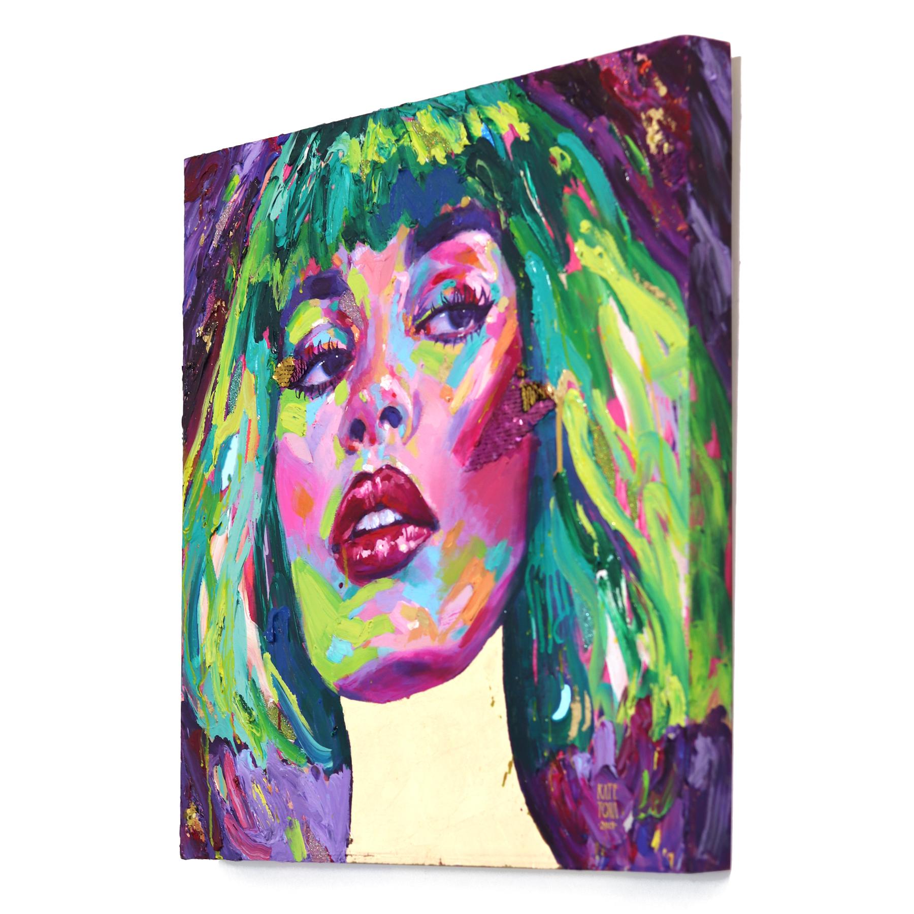 Mardi Gras - Abstrait Vibrant Colorful Mixed Media Figurative Portrait Painting en vente 1