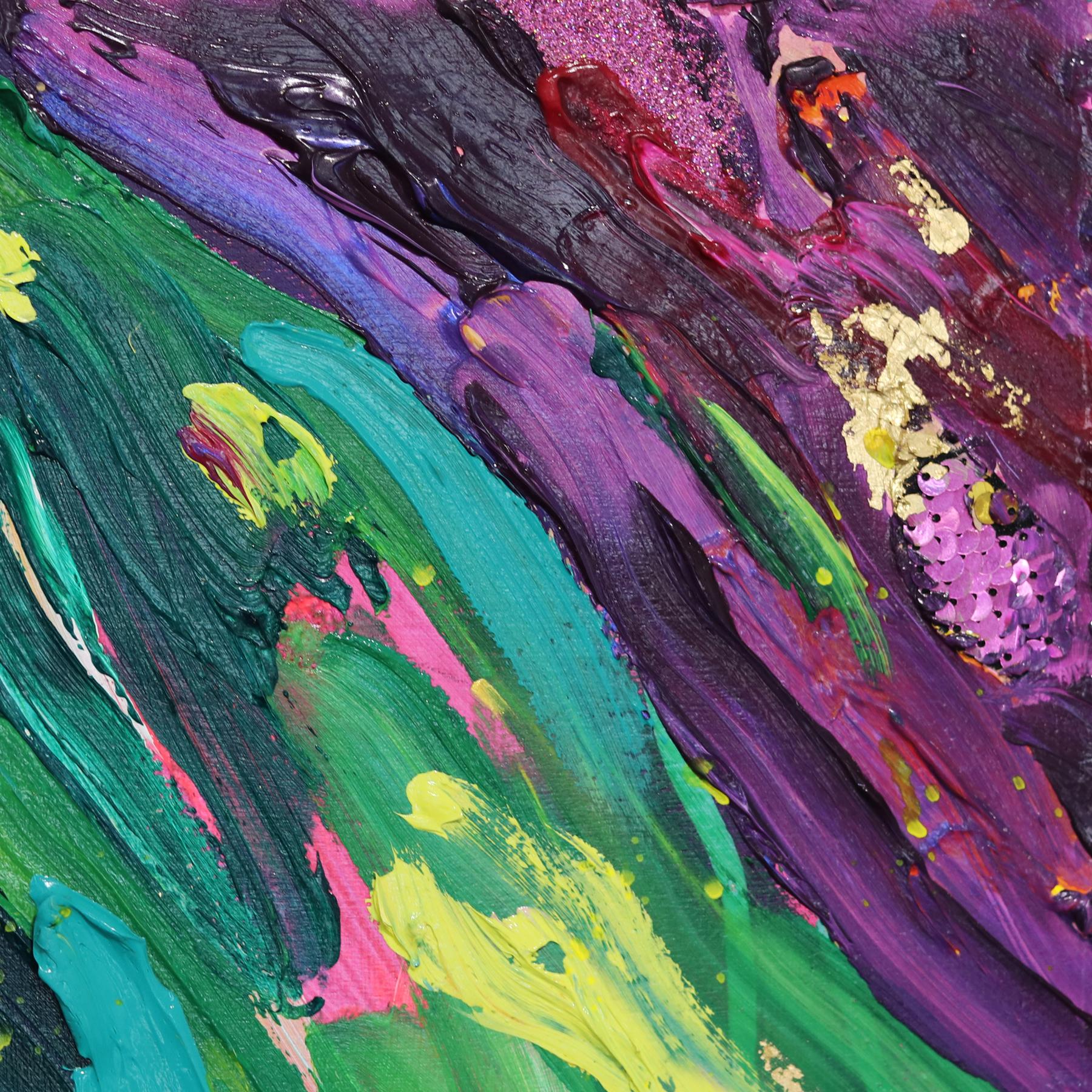 Mardi Gras - Abstrait Vibrant Colorful Mixed Media Figurative Portrait Painting en vente 2