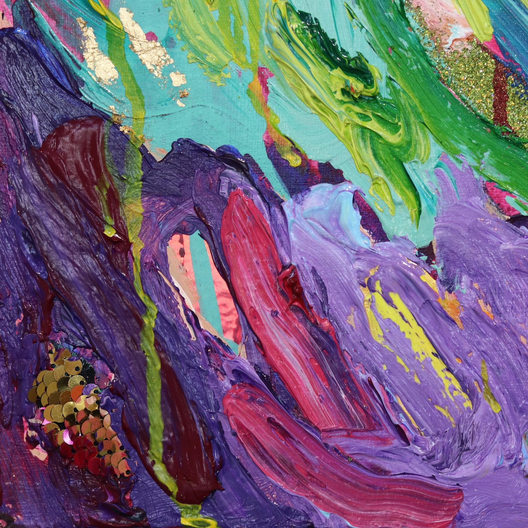 Mardi Gras - Abstrait Vibrant Colorful Mixed Media Figurative Portrait Painting en vente 4