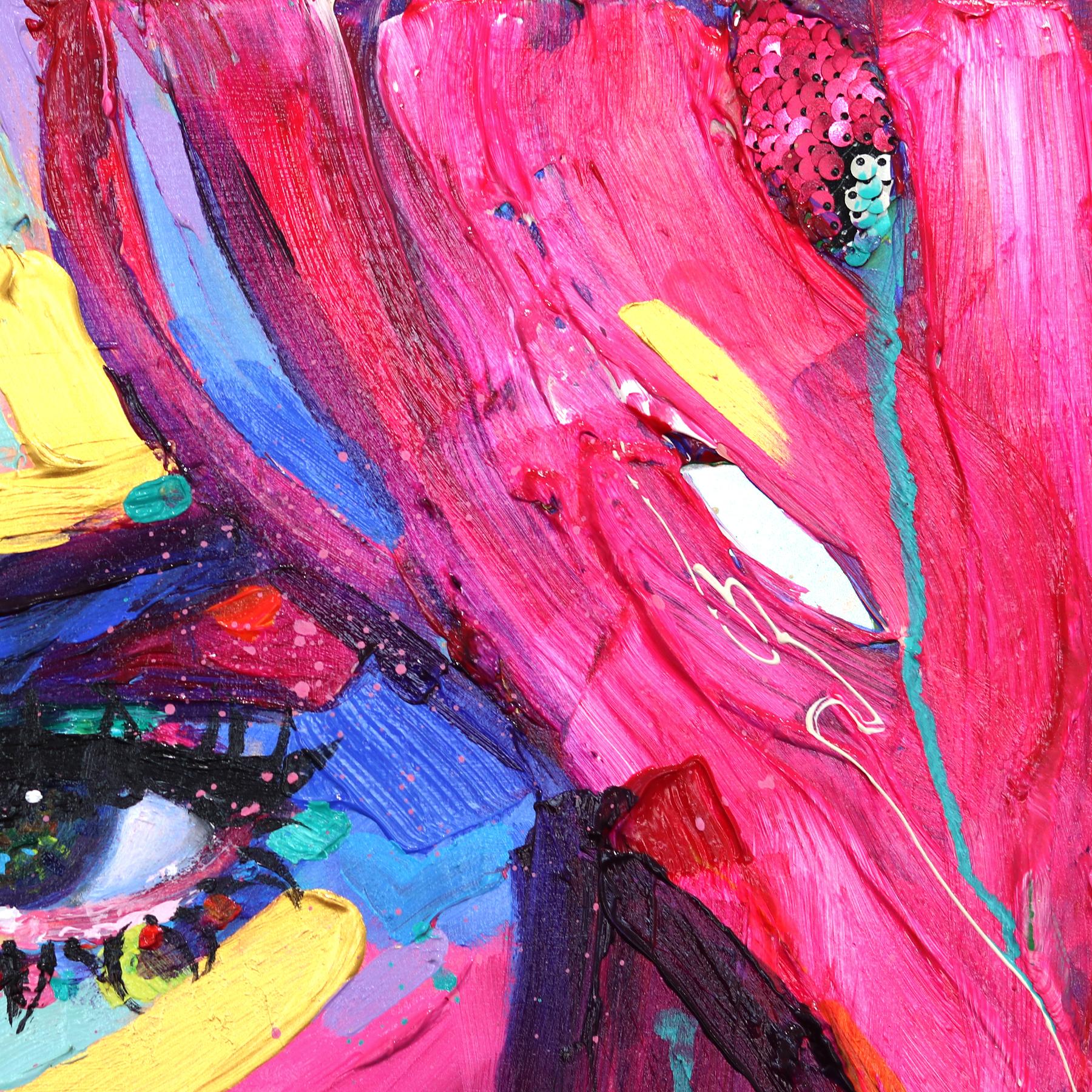 Shelbia - Abstract Vibrant Colorful Mixed Media Figurative Portrait Painting For Sale 2
