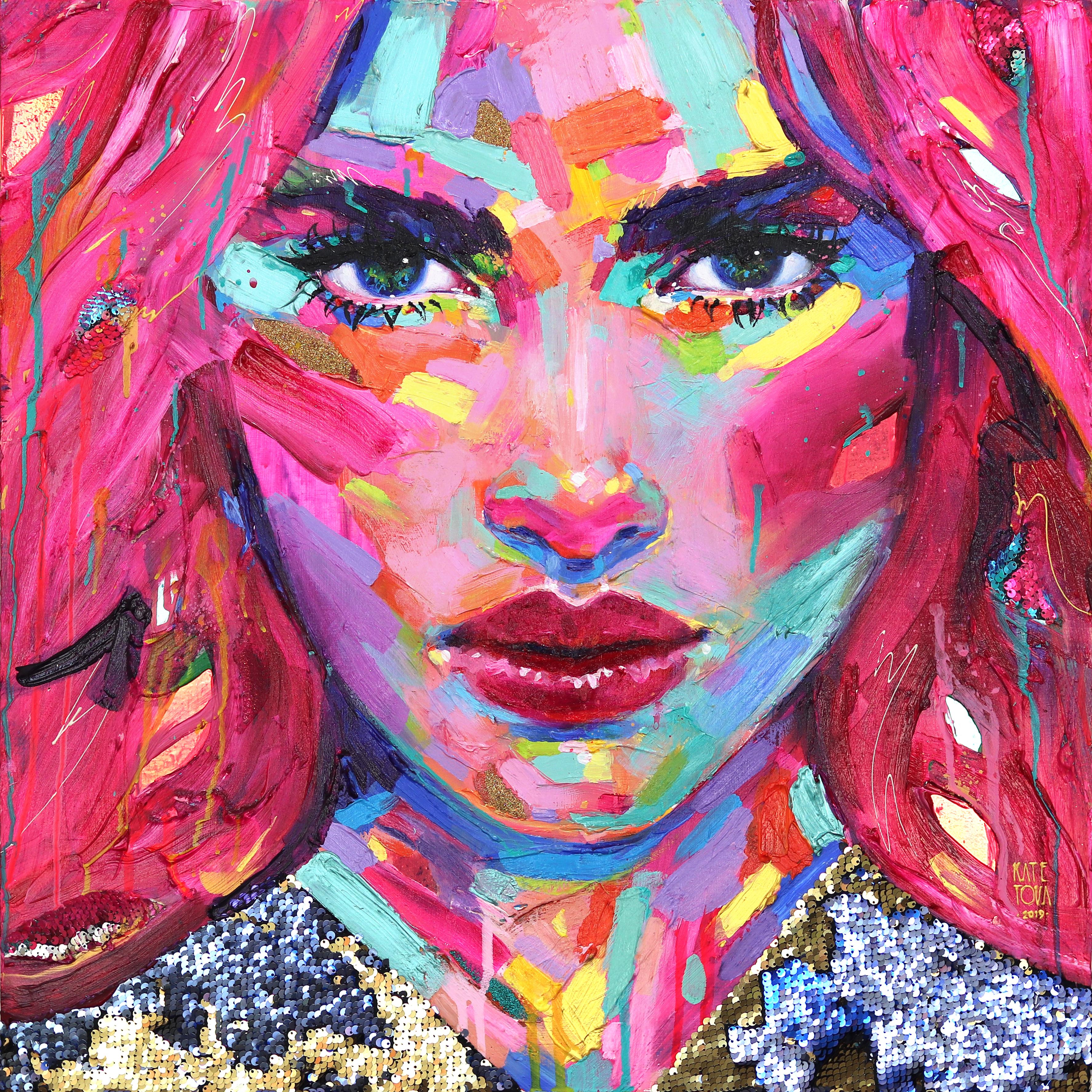 Shelbia - Abstract Vibrant Colorful Mixed Media Figurative Portrait Painting - Mixed Media Art by Kate Tova
