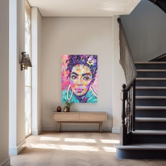 Summer - Abstract Vibrant Colorful Mixed Media Figurative Portrait Painting