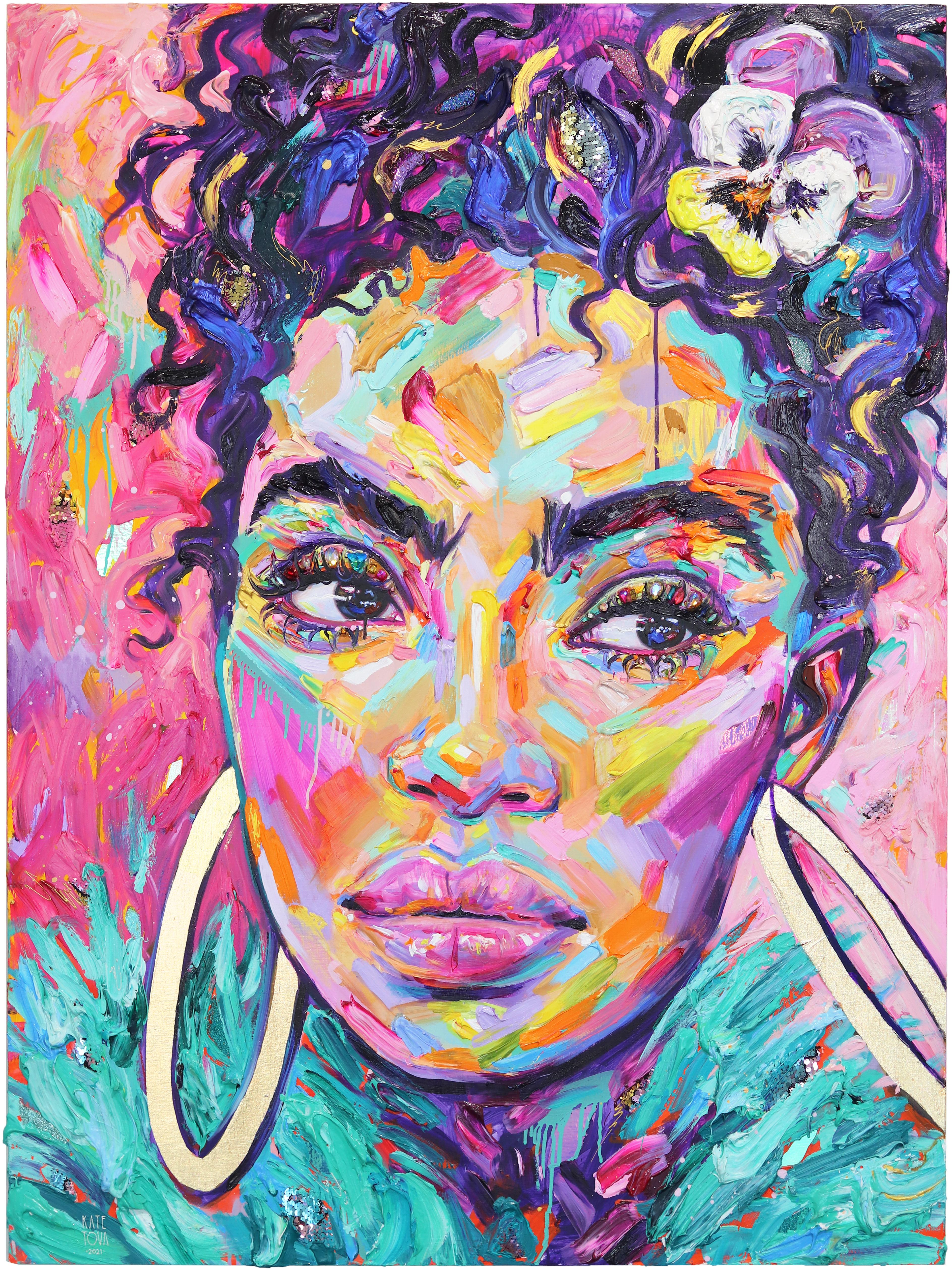 Summer - Abstract Vibrant Colorful Mixed Media Figurative Portrait Painting - Mixed Media Art by Kate Tova