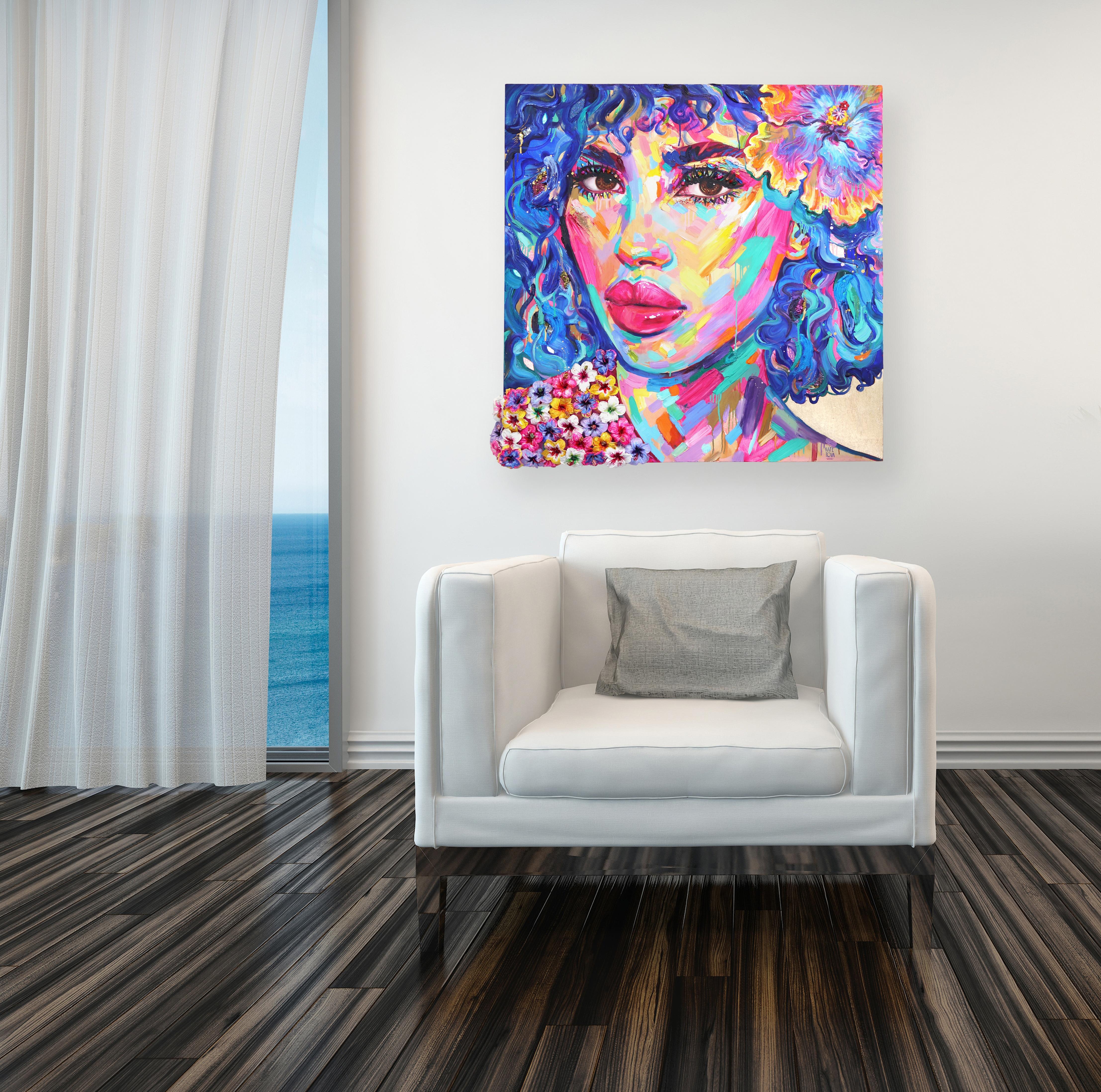 Ultramarine - Abstract Vibrant Colorful Mixed Media Figurative Portrait Painting - Mixed Media Art Arte pop de Kate Tova