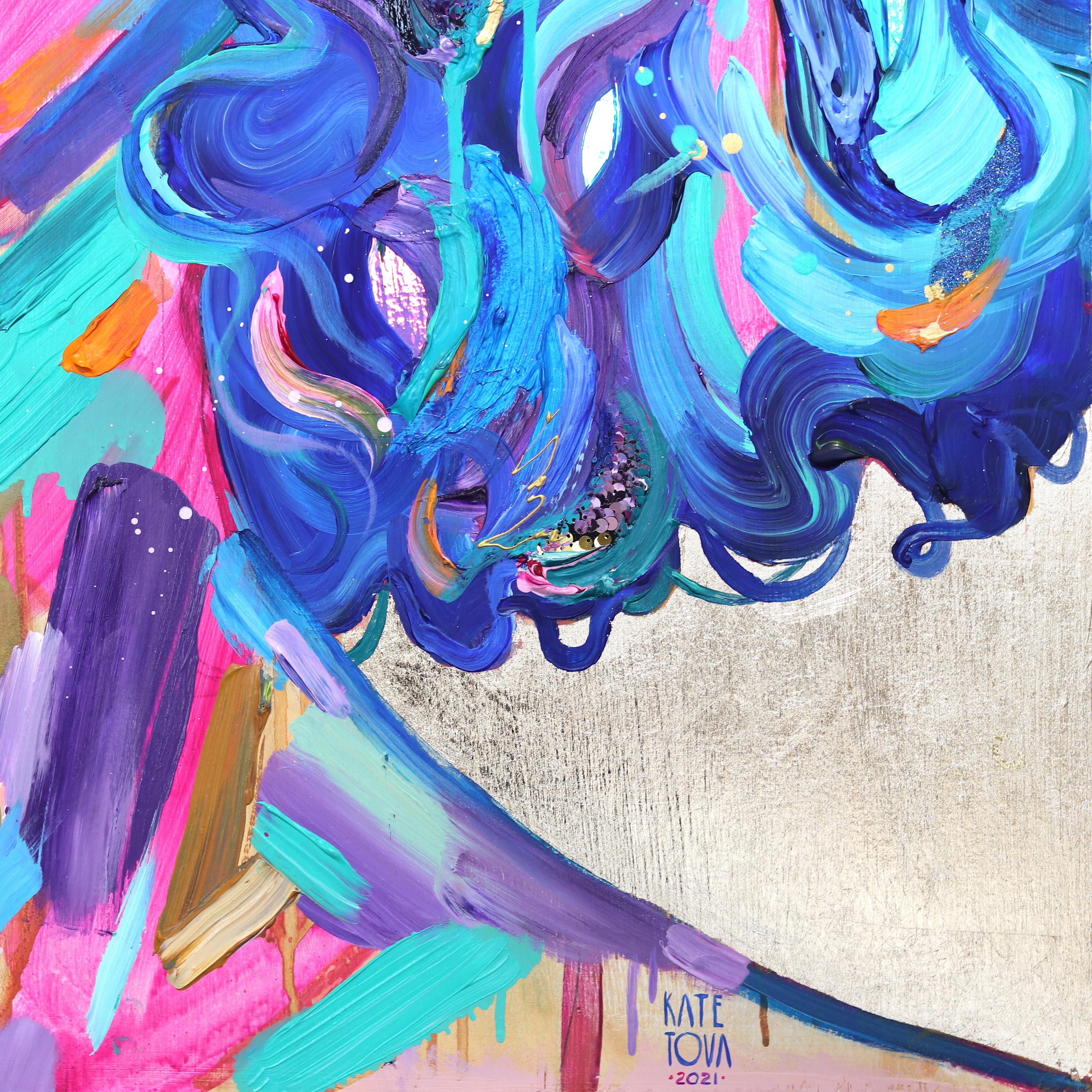 Ultramarine - Abstract Vibrant Colorful Mixed Media Figurative Portrait Painting en venta 4