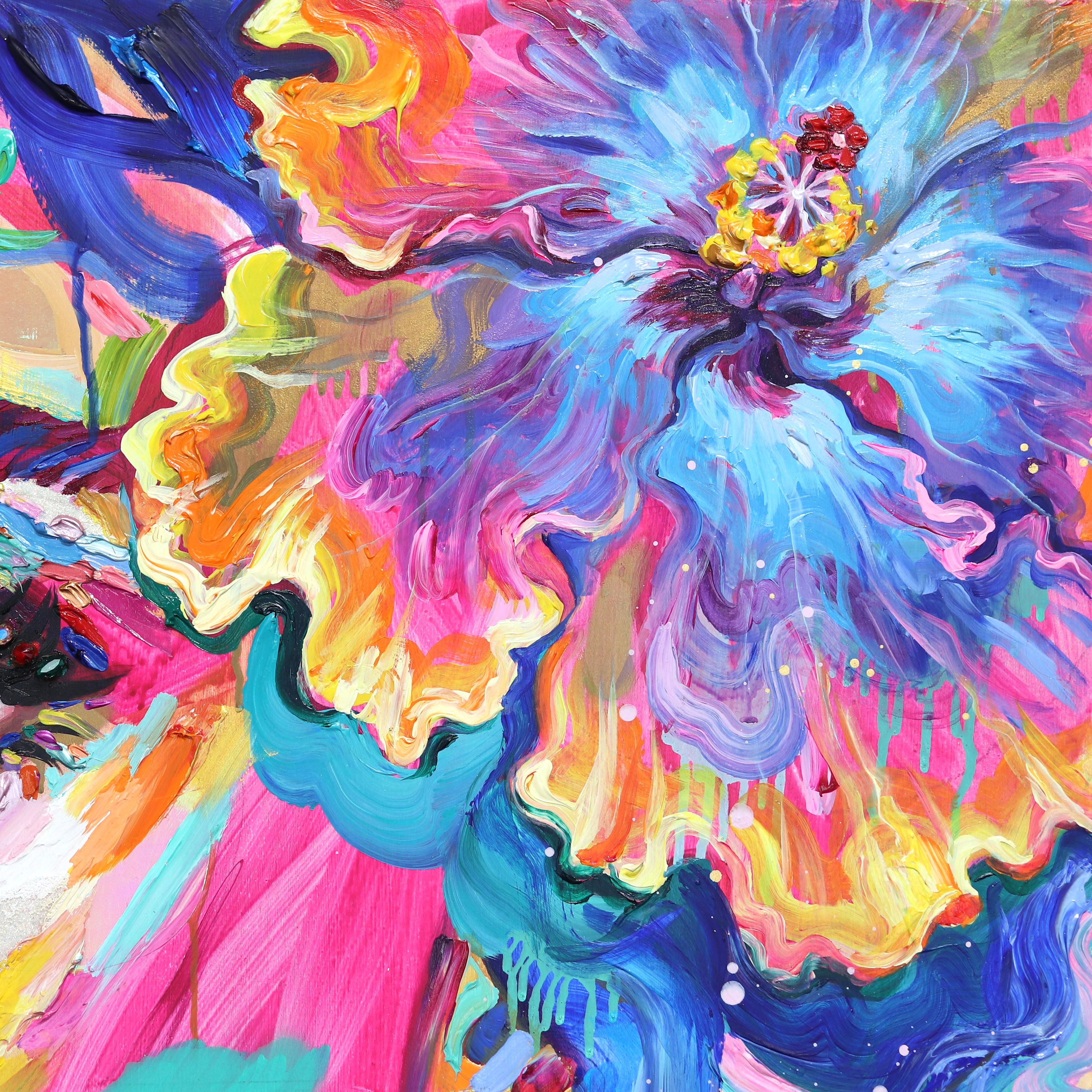 Ultramarine - Abstract Vibrant Colorful Mixed Media Figurative Portrait Painting en venta 5