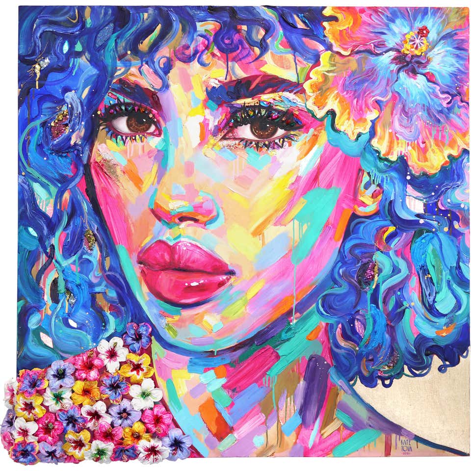 Ultramarine - Abstract Vibrant Colorful Mixed Media Figurative Portrait Painting