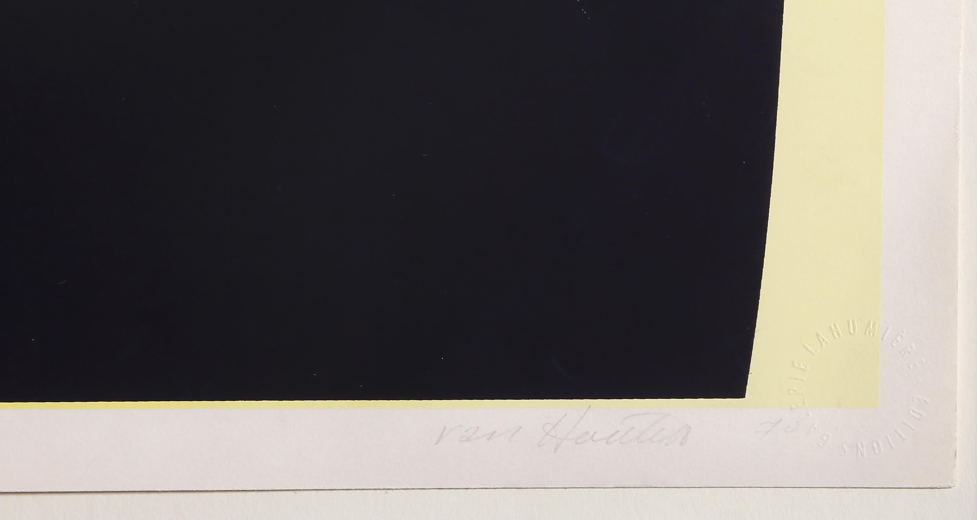 Apparatus in a Yellow Sky, Geometric Abstract Screenprint by Kate Van Houten For Sale 3