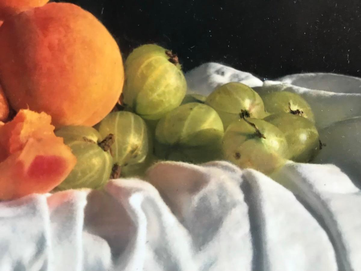Mixed Summer Fruits, Photo realist style painting, realist still life art - Brown Figurative Painting by Kate Verrion 