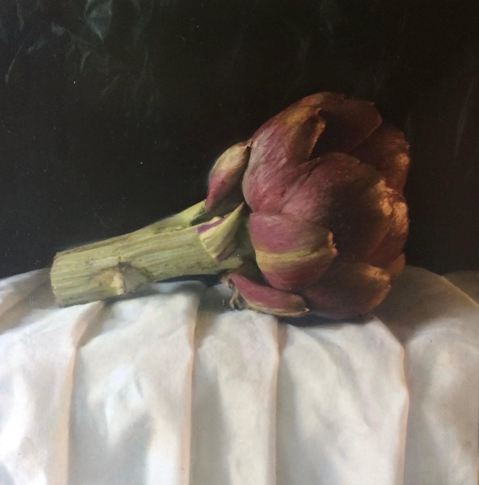 Kate Verrion Figurative Painting - Artichoke, Food Art, Realist Style Still Life Painting Original Contemporary Art