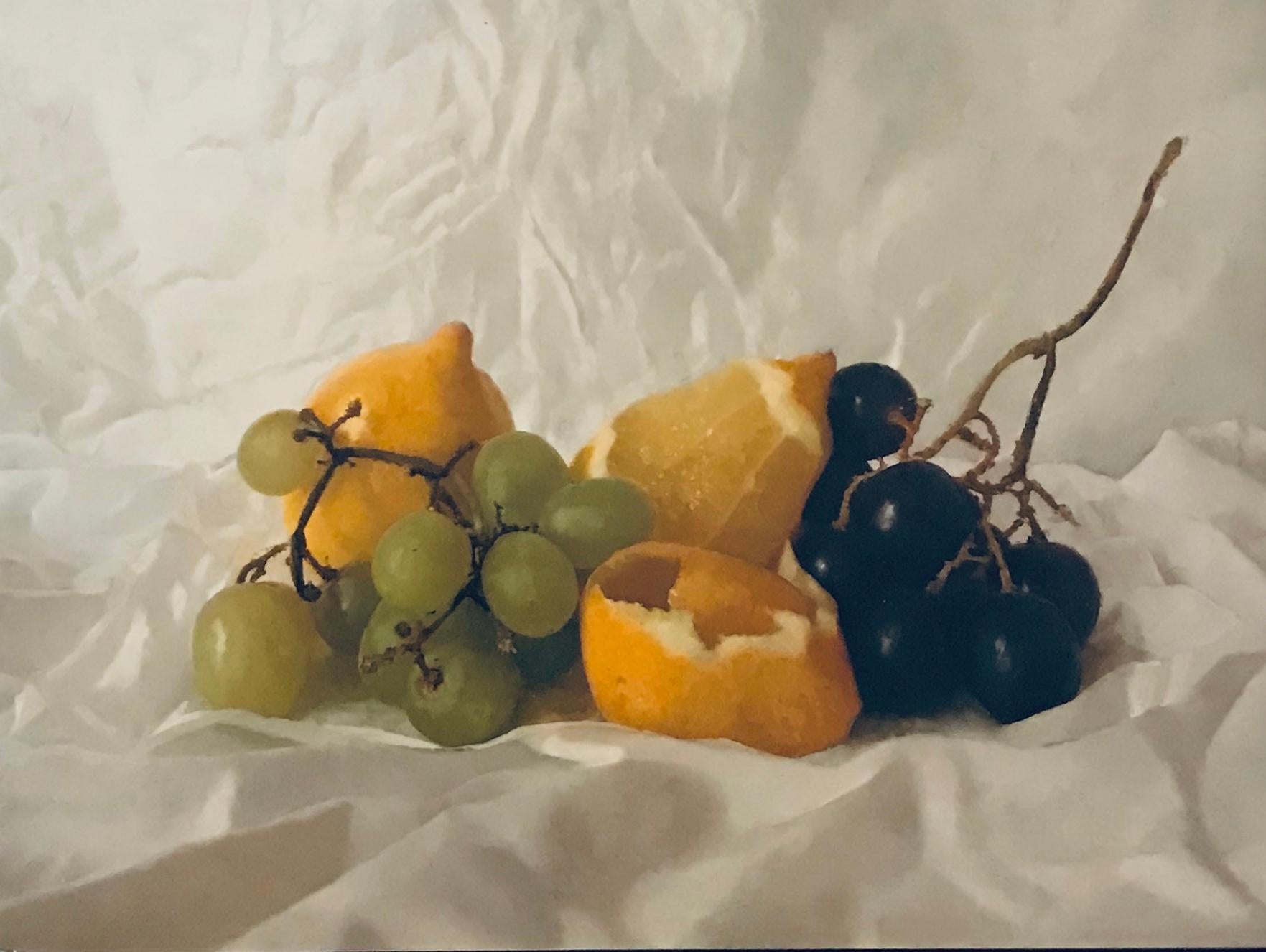 Cherries and Satsuma and Grapes and Lemon diptych - Painting by Kate Verrion