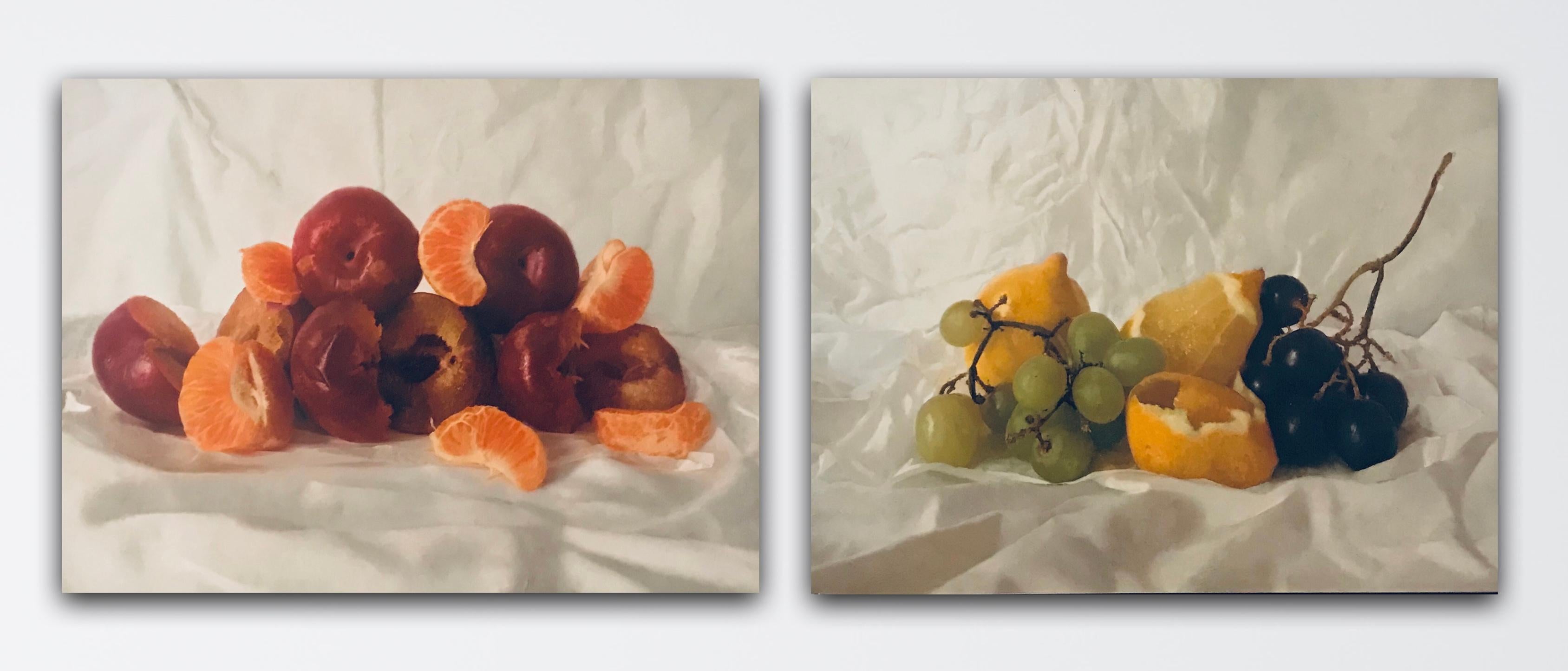 Kate Verrion Figurative Painting - Cherries and Satsuma and Grapes and Lemon diptych