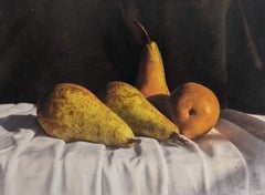 Conference Pears, Kate Verrion, peinture de nature morte, peinture  l'huile, 2022