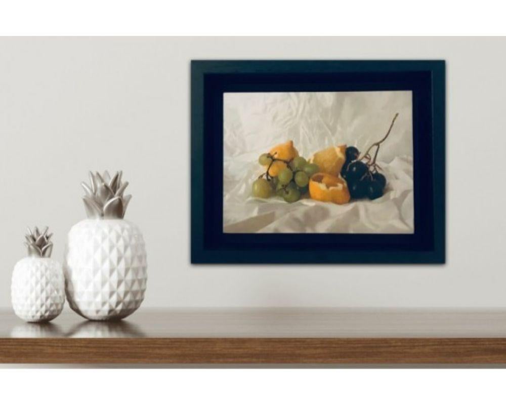 Grapes and Lemon with Oil Paint on Board, Painting by Kate Verrion For Sale 8