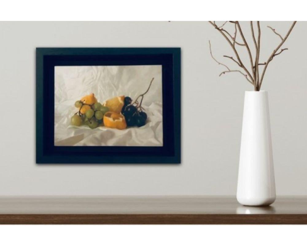 Peinture à l'huile « Grapes and Lemon » sur panneau, par Kate Verrion en vente 1