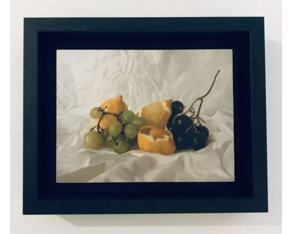 Grapes and Lemon with Oil Paint on Board, Painting by Kate Verrion For Sale 1