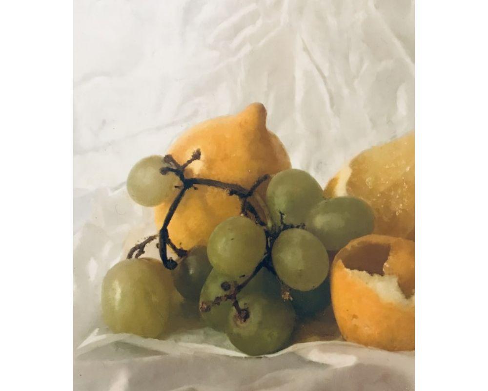 Grapes and Lemon with Oil Paint on Board, Painting by Kate Verrion For Sale 5