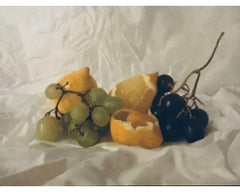 Grapes and Lemon with Oil Paint on Board, Painting by Kate Verrion