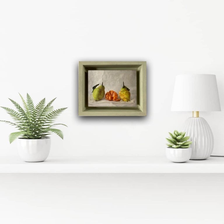 Kate Verrion, Two Pears and a Satsuma, Original Realist Still Life Painting For Sale 8