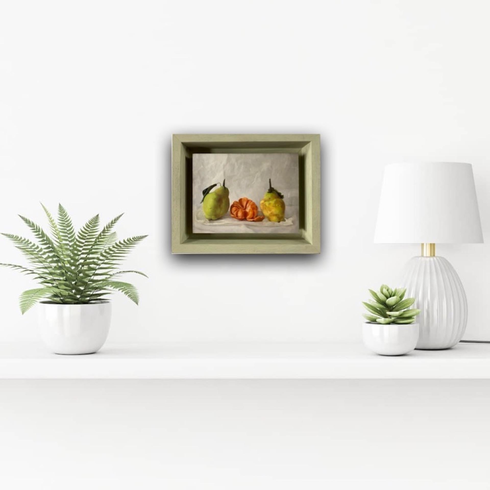 Kate Verrion, Two Pears and a Satsuma, Original Still Life Painting, Art Online For Sale 9