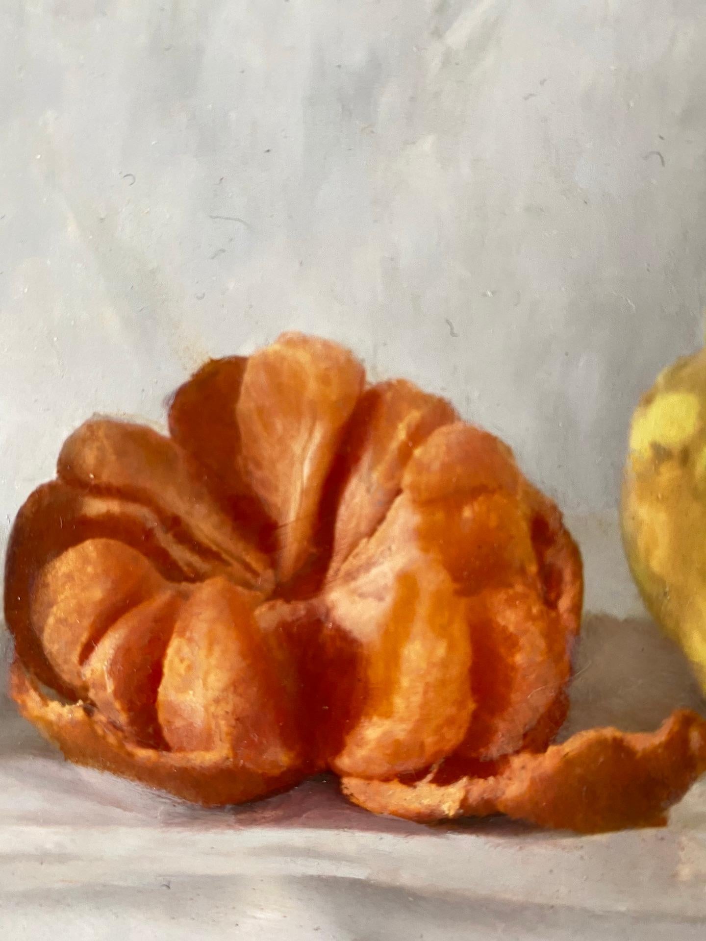 Kate Verrion, Two Pears and a Satsuma, Original Still Life Painting, Art Online For Sale 3