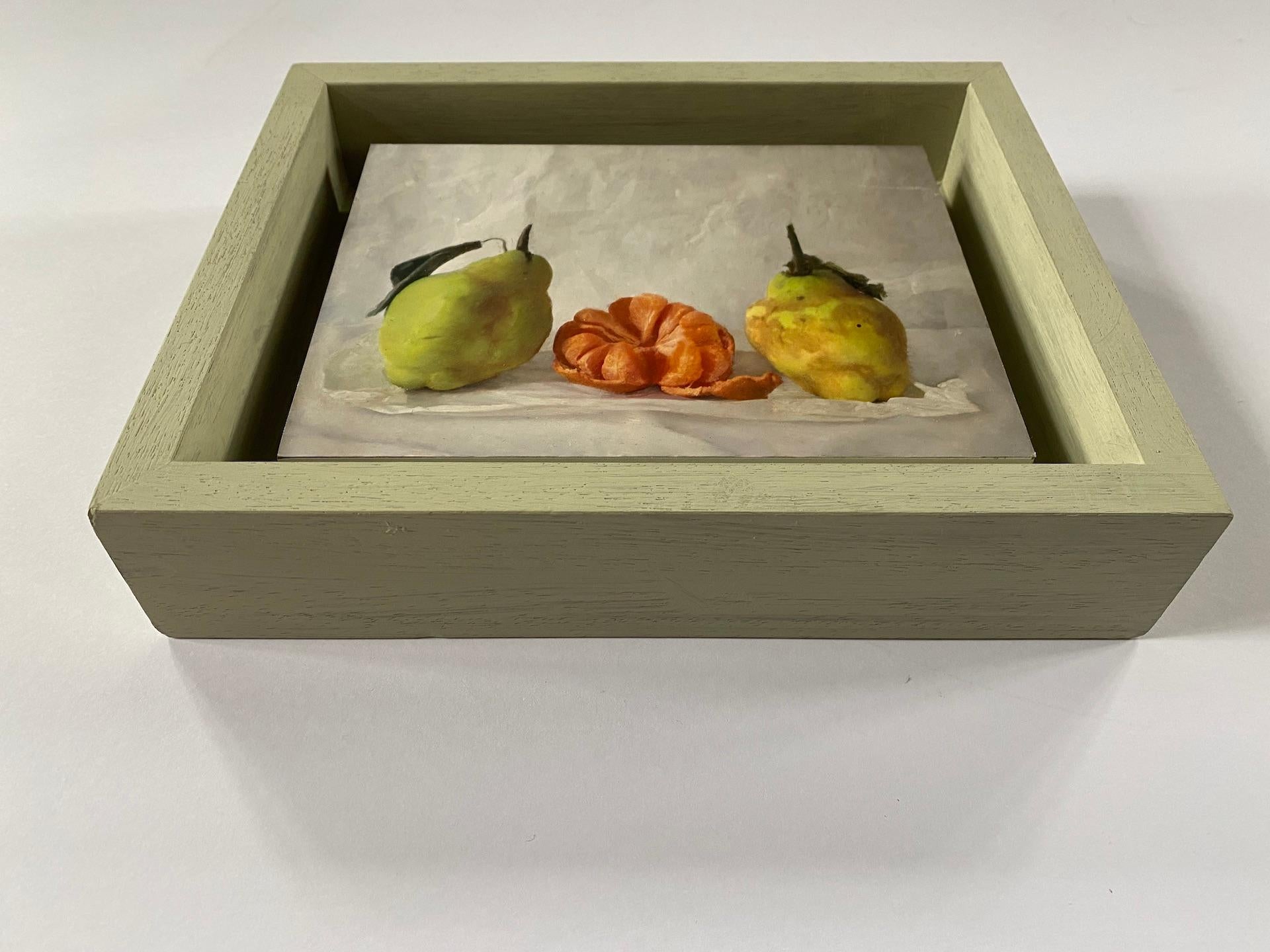 Kate Verrion, Two Pears and a Satsuma, Original Still Life Painting, Art Online For Sale 5